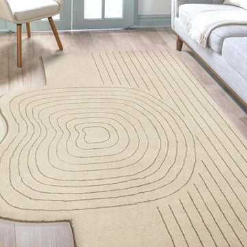 Retro Bohemian Abstract Striped Handwoven Wool Area Rug